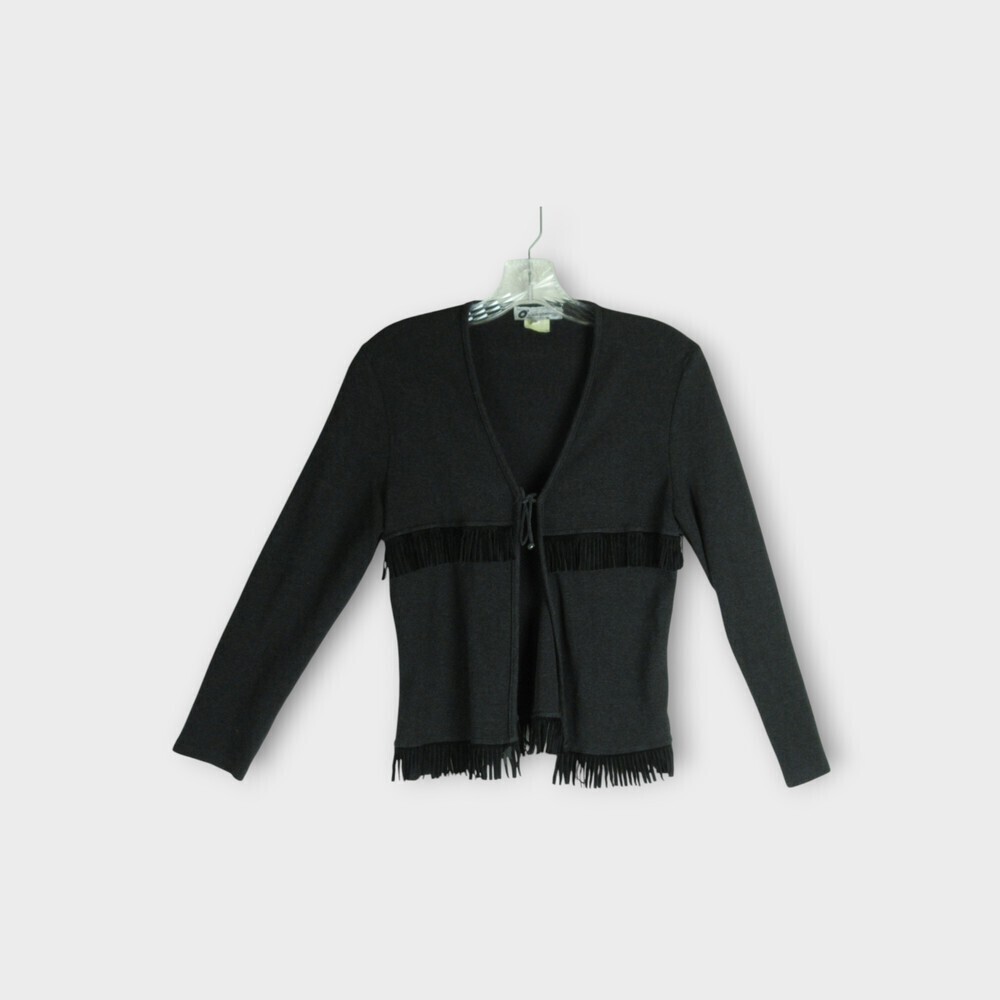 Jus D'Orange Black Fringe Cardigan Size 2 Long Sleeve Y2K